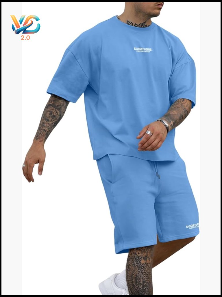 Men's 2 Piece Oversize Tee And Shorts Set Athletic Summer Tracksuit
